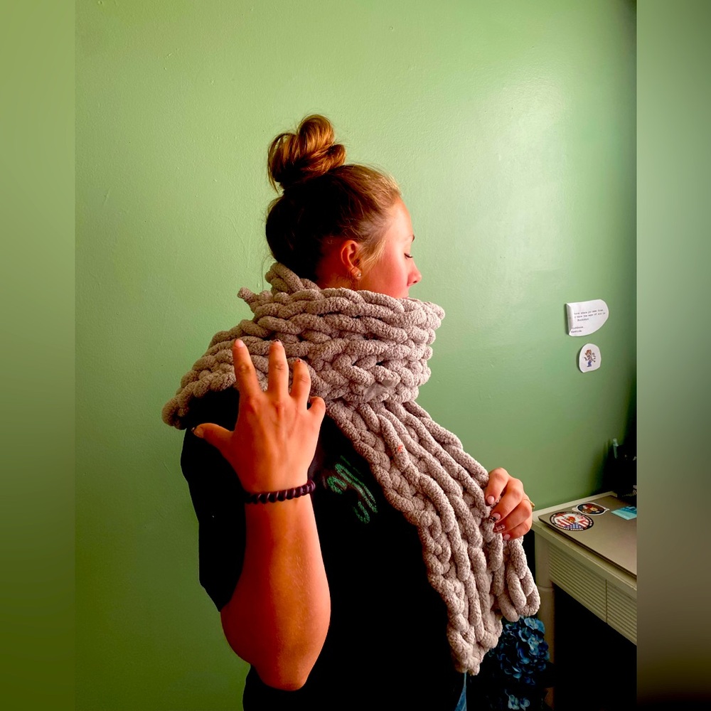 original hand knit VS vintage blanket model wearing clothes for obvious reasons